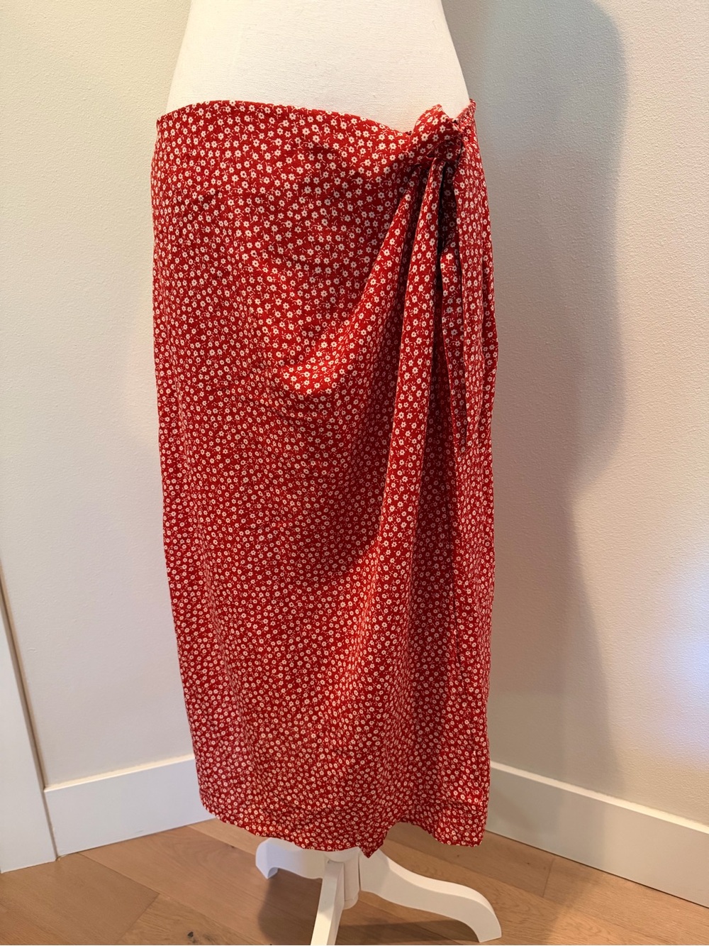 SHEIN Red/Orange Thin Floral Midi Wrap Skirt / Swim Cover